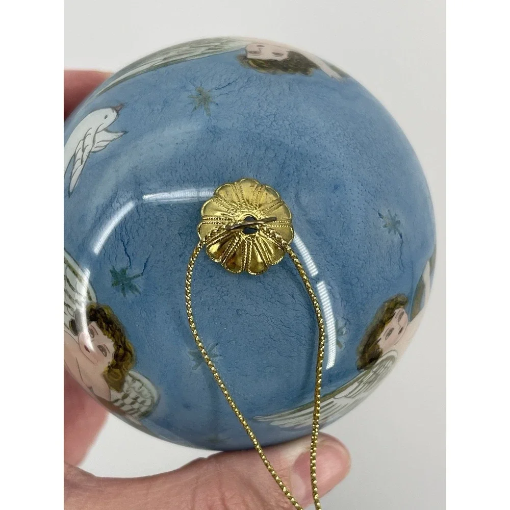 Vintage Hand Painted Angel Christmas Ornament Glass Ball‎ w/ Box 2001